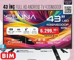 SENNA 43 İNÇ FULL HD ANDROİD TV 43SN6000F AKILLI TELEVİZYON